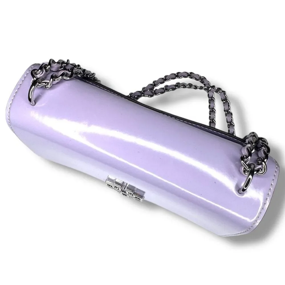 Tory Burch Purple Lavender Patent Leather Silver Logo Chain Britten Shoulder Bag
